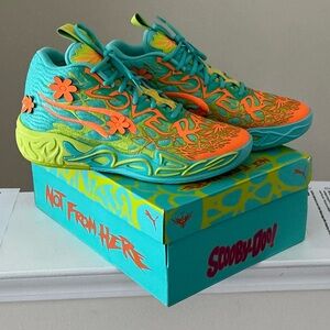 Puma Teal and Yellow Scooby-Doo LaMelo Shoes NWT